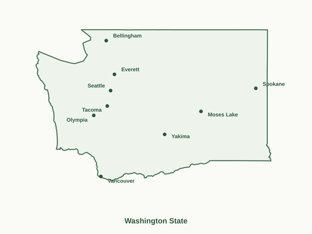Map of Washington State showing major cities
